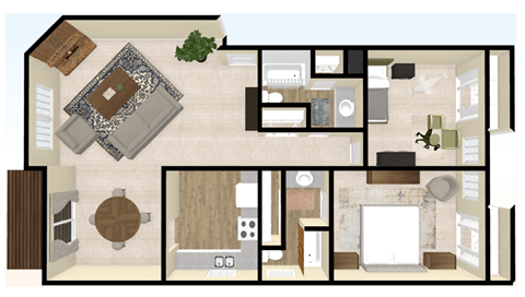 Ridge 2 BD 2 Bath 1253 sq Floor Plan at The Ridge Overland Park, Overland Park, KS